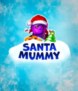  Behold the unique "Santa Mummy" slot game by Belatra, showcasing a mummified Santa dressed in festive holiday attire. This vibrant image portrays the mummy with a vivid purple hue, wearing a Santa hat, against a backdrop of snowy blue and icy snowflakes. The game's title, "Santa Mummy," is prominently displayed in large, cool blue letters.