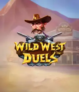  Step into the rugged world of "Wild West Duels" by Pragmatic Play, featuring a hardened gunslinger ready for a showdown. The image features a resolute cowboy with crossed pistols, framed by a desert backdrop. His intense eyes and elaborate attire embody the spirit of the Old West. The game's title is prominently featured in an ornate font, complementing the action-packed theme. 